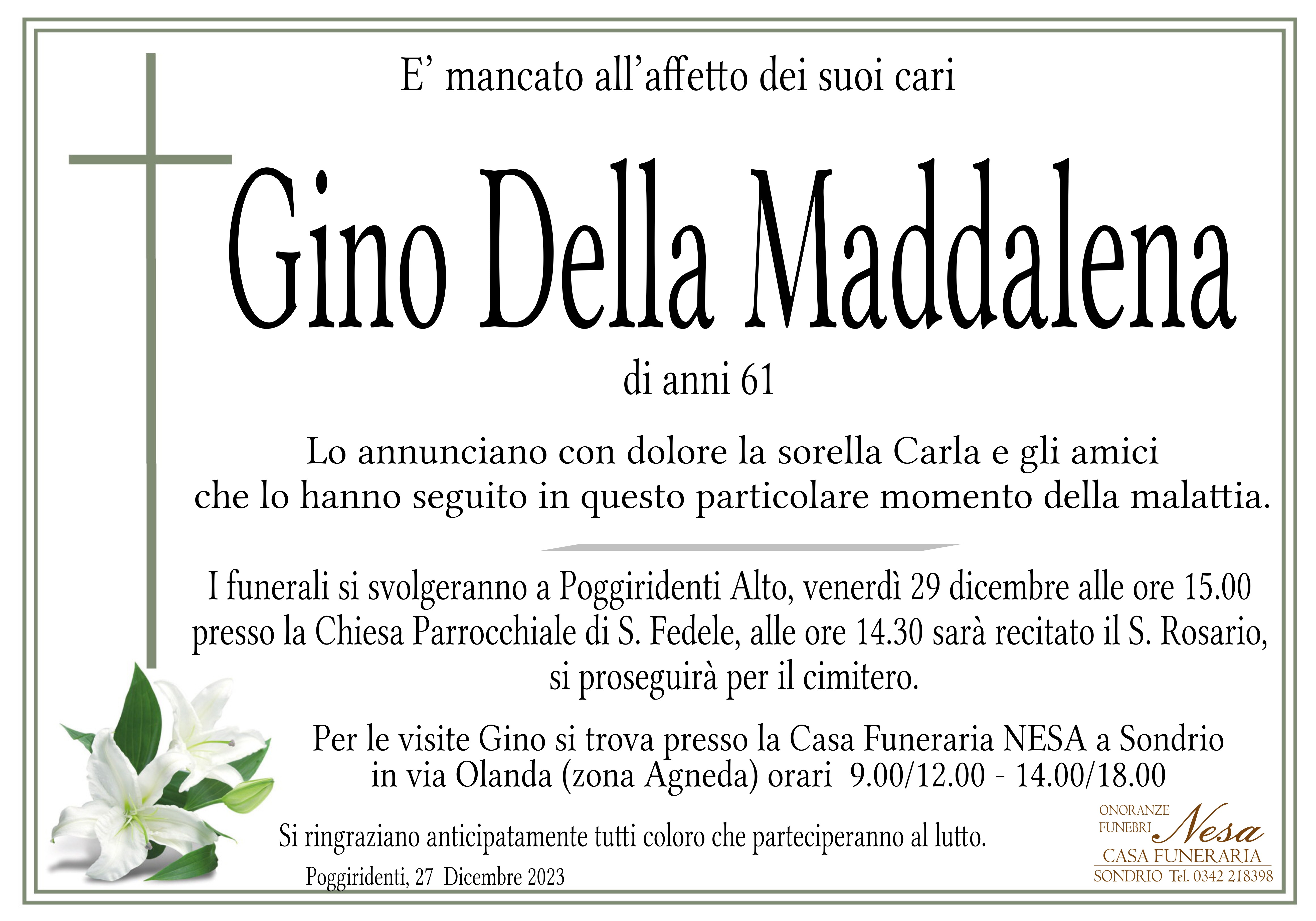 Necrologio Gino Della Maddalena